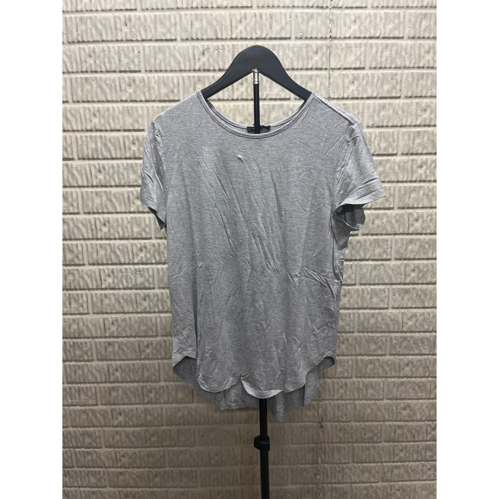 Premise Womens Heather Gray Short SleeCurved Hem Back Pleat Tee Shirt Large NEW
